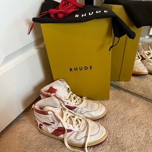 Rhude White & Red Rhecess Hi Sneakers